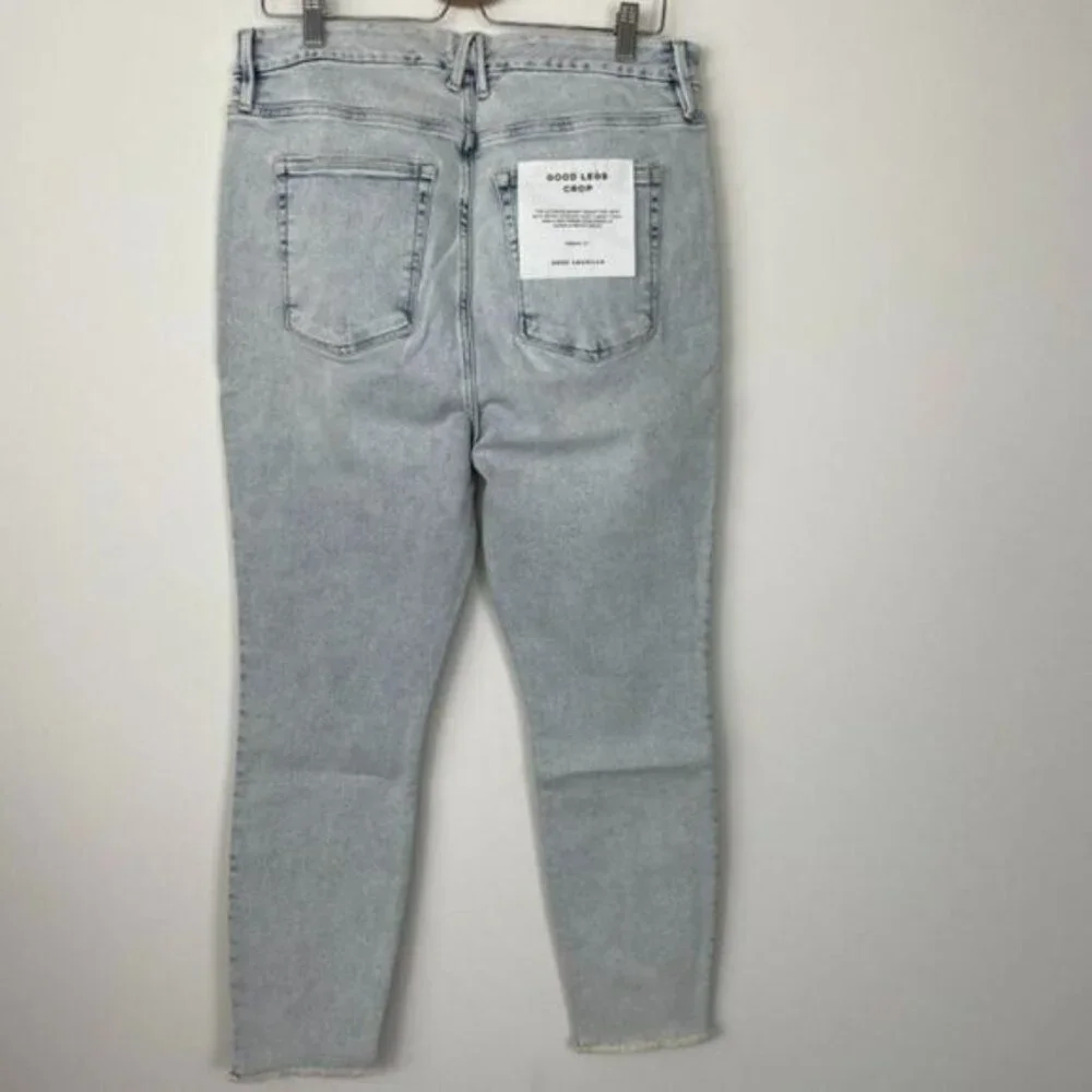 Good American Good Legs Crop Long Fray Hem High Rise Skinny Jean Light Wash 18